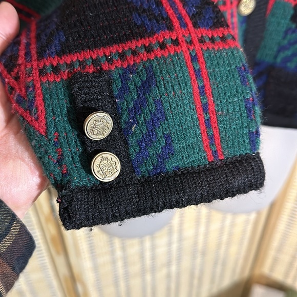 Tally Ho Vintage 1990s Y2K Plaid Tartan Button Down Cardigan Sweater Wool Medium - Picture 10 of 15